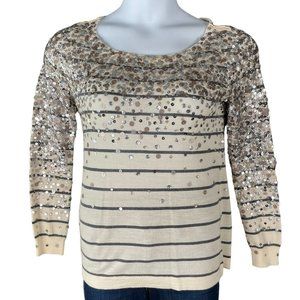 J. Crew Sequin Striped Sweater in Cream and Silver
